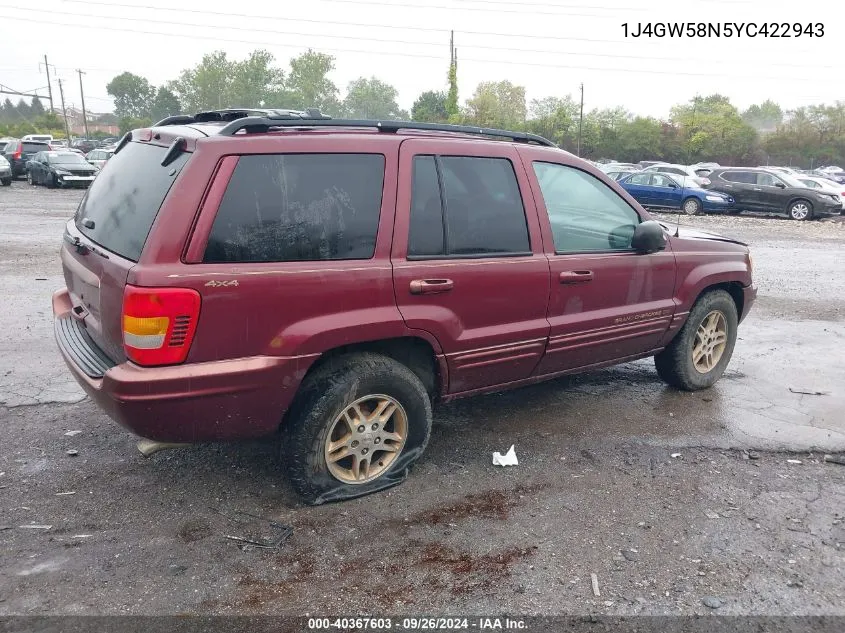 2000 Jeep Grand Cherokee Limited VIN: 1J4GW58N5YC422943 Lot: 40367603