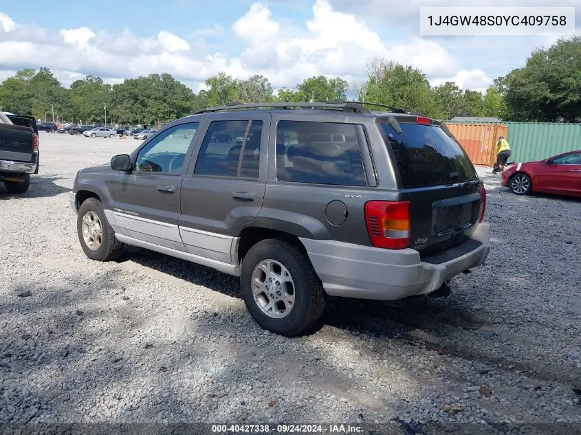 2000 Jeep Grand Cherokee Laredo VIN: 1J4GW48S0YC409758 Lot: 40427338