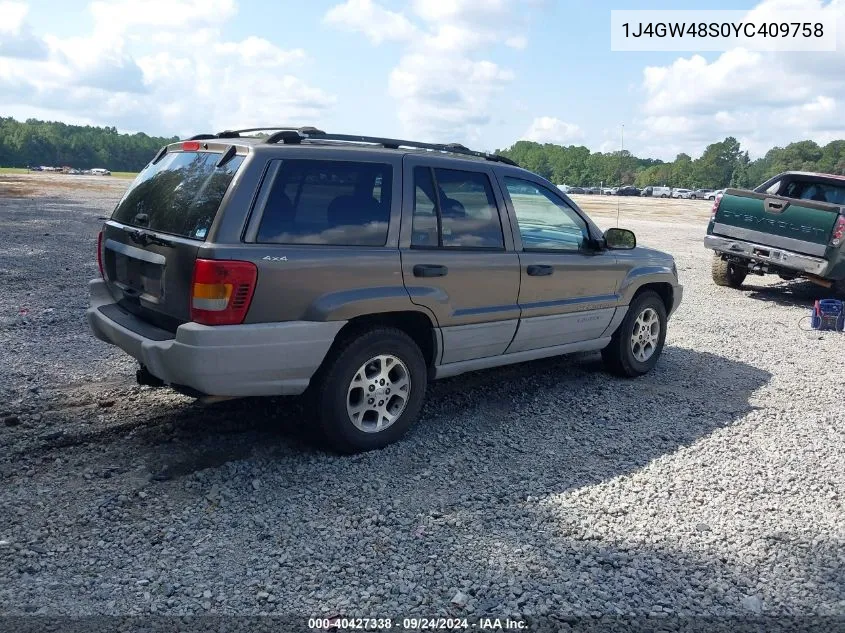 2000 Jeep Grand Cherokee Laredo VIN: 1J4GW48S0YC409758 Lot: 40427338