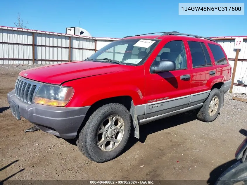 2000 Jeep Grand Cherokee Laredo VIN: 1J4GW48N6YC317600 Lot: 40446682