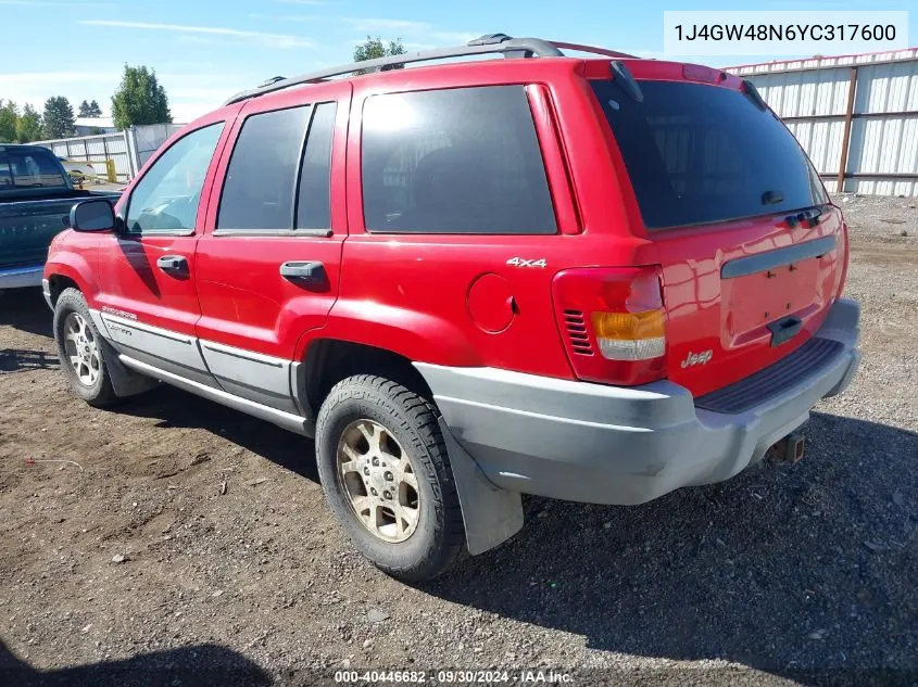 2000 Jeep Grand Cherokee Laredo VIN: 1J4GW48N6YC317600 Lot: 40446682