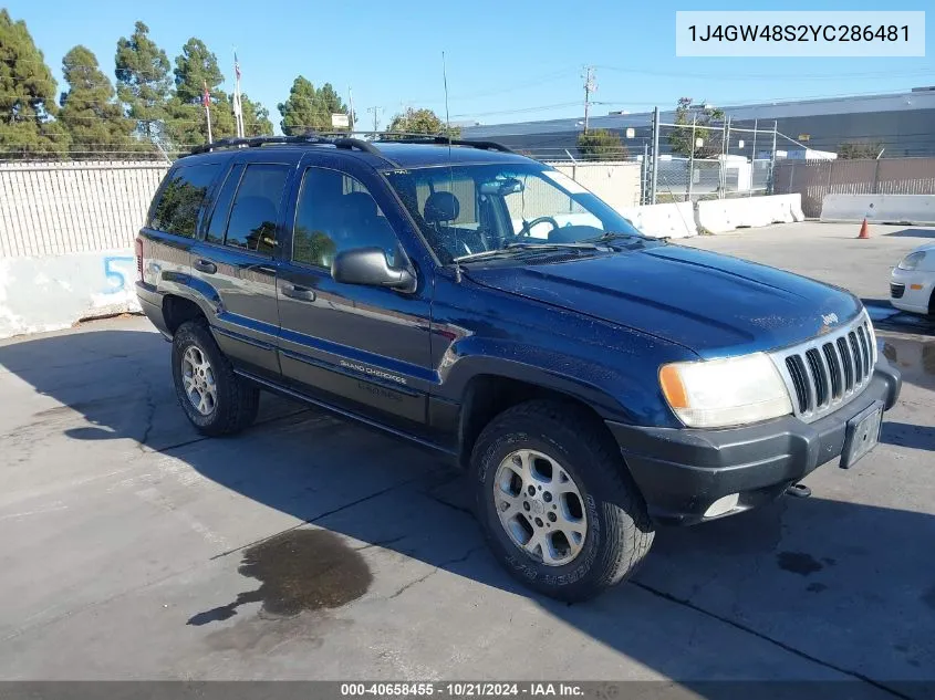 2000 Jeep Grand Cherokee Laredo VIN: 1J4GW48S2YC286481 Lot: 40658455