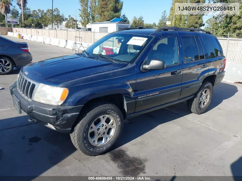 2000 Jeep Grand Cherokee Laredo VIN: 1J4GW48S2YC286481 Lot: 40658455