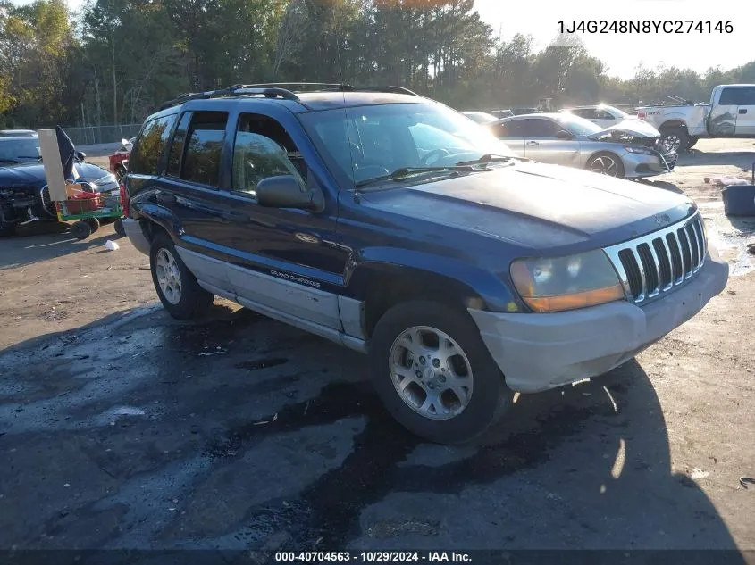 2000 Jeep Grand Cherokee Laredo VIN: 1J4G248N8YC274146 Lot: 40704563