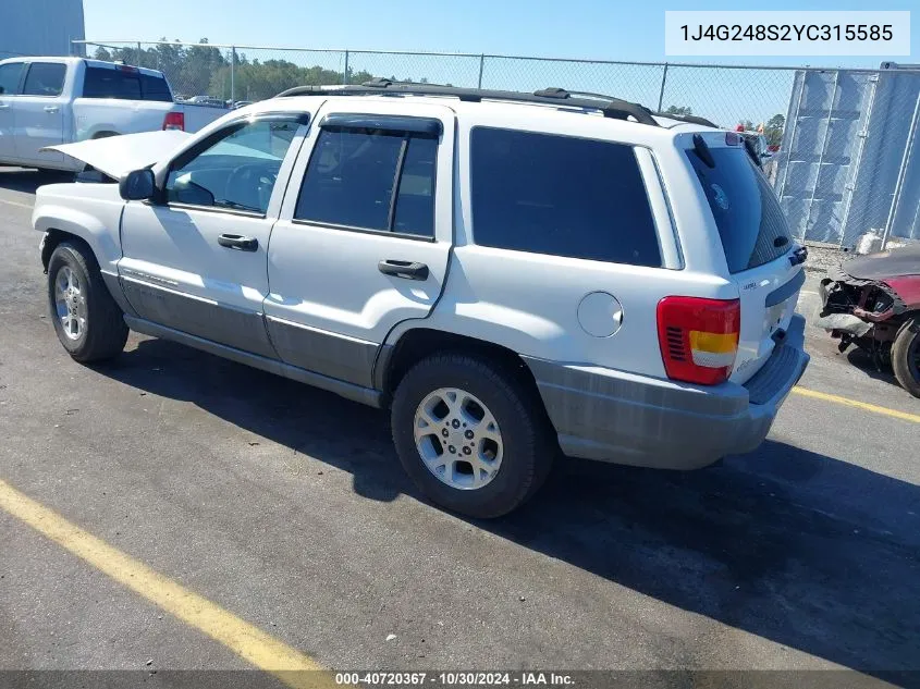 2000 Jeep Grand Cherokee Laredo VIN: 1J4G248S2YC315585 Lot: 40720367