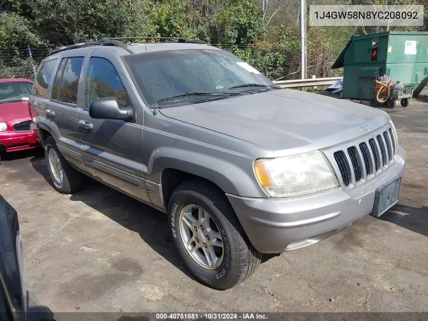 2000 Jeep Grand Cherokee Limited VIN: 1J4GW58N8YC208092 Lot: 40751881