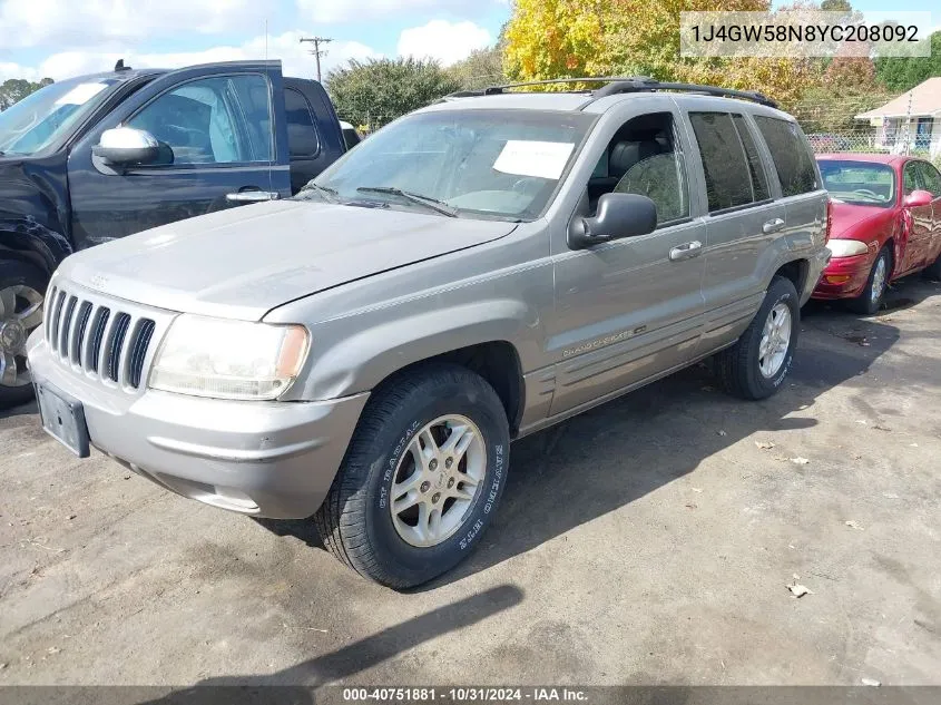 2000 Jeep Grand Cherokee Limited VIN: 1J4GW58N8YC208092 Lot: 40751881