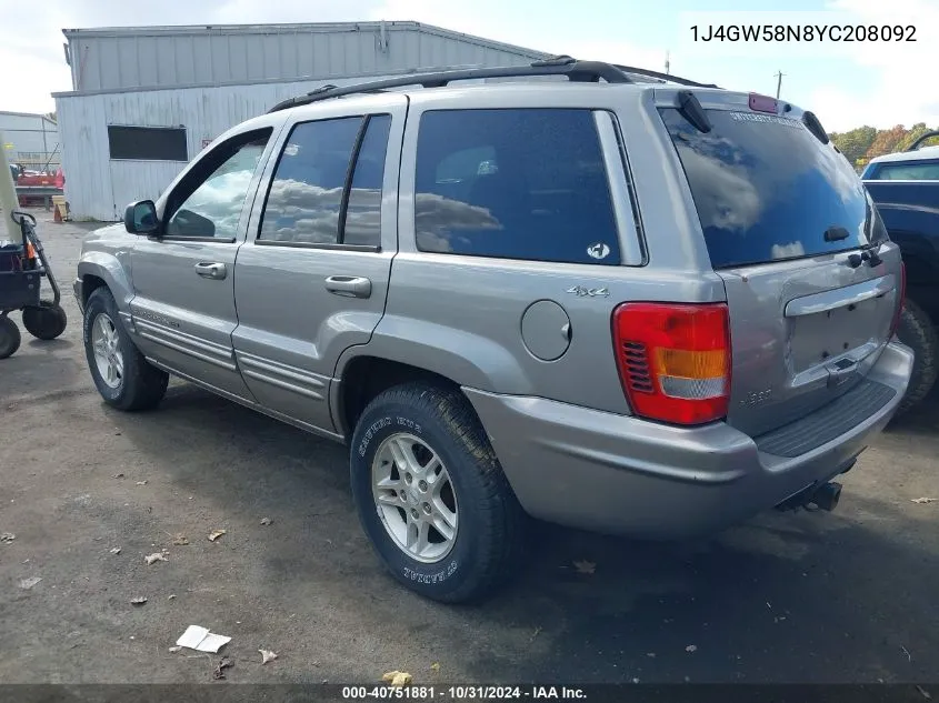 2000 Jeep Grand Cherokee Limited VIN: 1J4GW58N8YC208092 Lot: 40751881