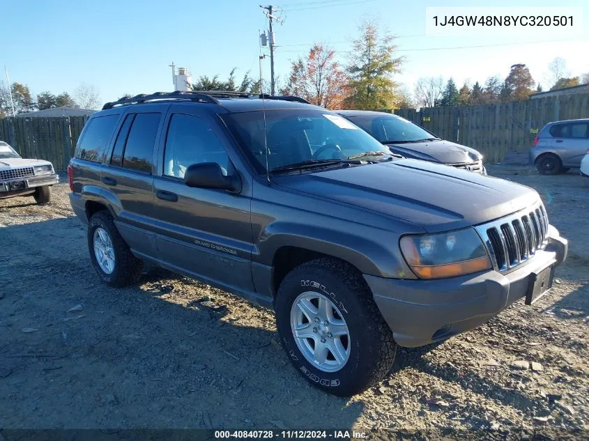 2000 Jeep Grand Cherokee Laredo VIN: 1J4GW48N8YC320501 Lot: 40840728