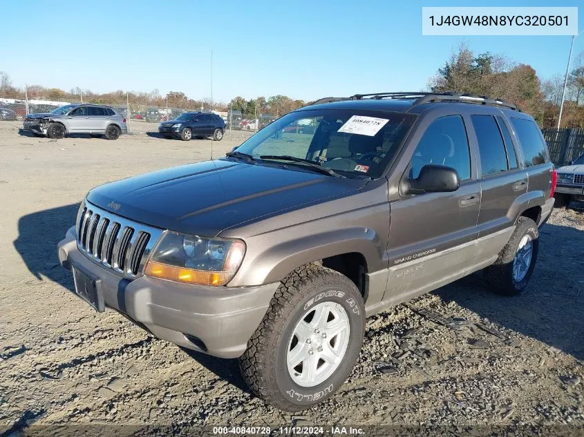 2000 Jeep Grand Cherokee Laredo VIN: 1J4GW48N8YC320501 Lot: 40840728