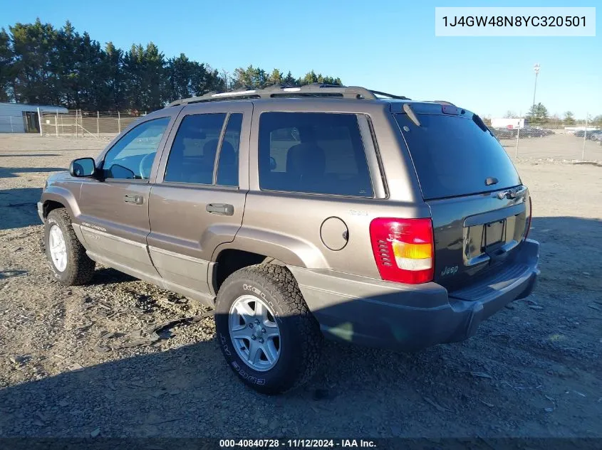 2000 Jeep Grand Cherokee Laredo VIN: 1J4GW48N8YC320501 Lot: 40840728