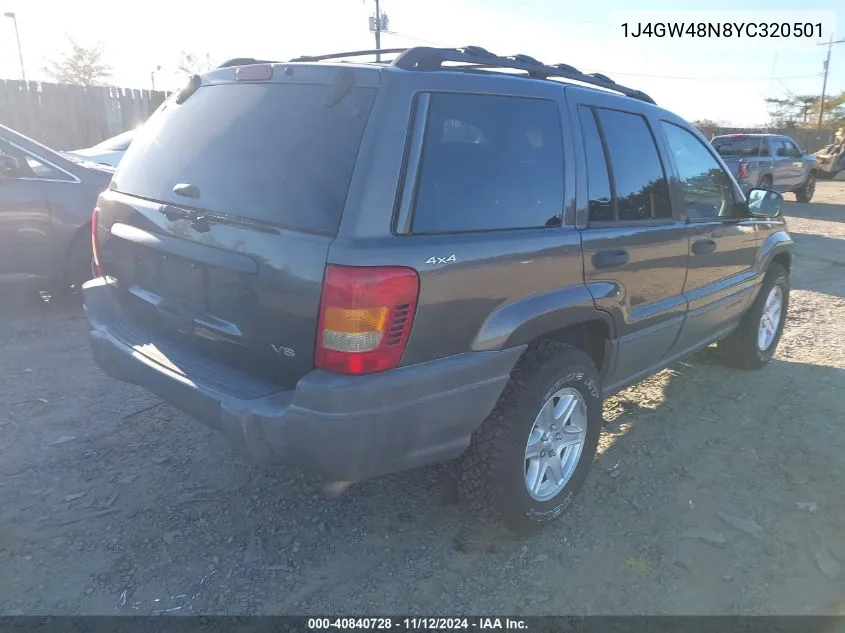 2000 Jeep Grand Cherokee Laredo VIN: 1J4GW48N8YC320501 Lot: 40840728