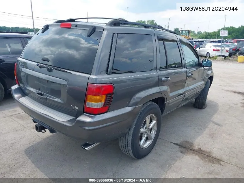 2002 Jeep Grand Cherokee Overland VIN: 1J8GW68J12C204944 Lot: 39666036