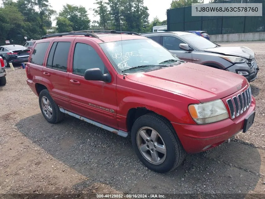 2003 Jeep Grand Cherokee Overland VIN: 1J8GW68J63C578760 Lot: 40129852