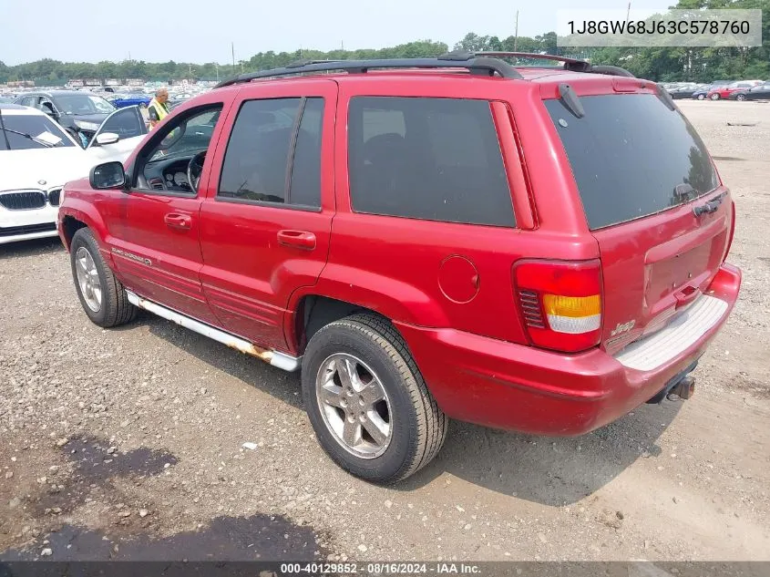 2003 Jeep Grand Cherokee Overland VIN: 1J8GW68J63C578760 Lot: 40129852