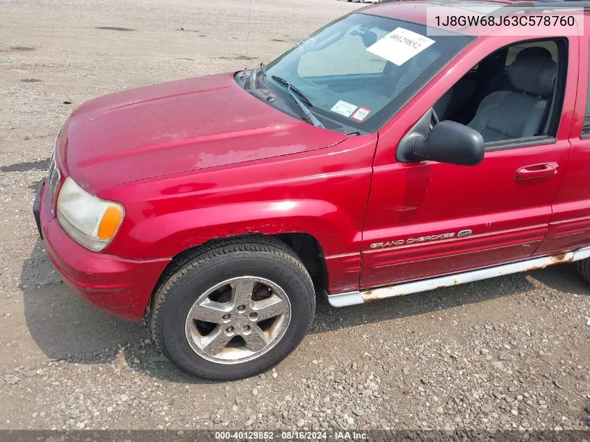 2003 Jeep Grand Cherokee Overland VIN: 1J8GW68J63C578760 Lot: 40129852