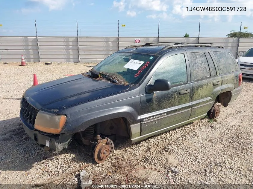 2003 Jeep Grand Cherokee Laredo VIN: 1J4GW48S03C591728 Lot: 40143829