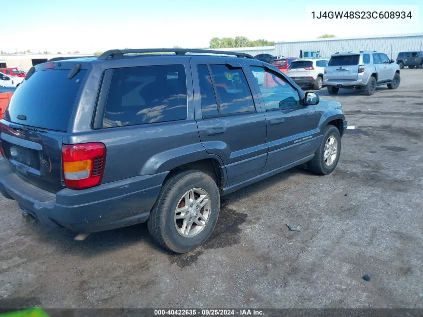 2003 Jeep Grand Cherokee Laredo VIN: 1J4GW48S23C608934 Lot: 40422635