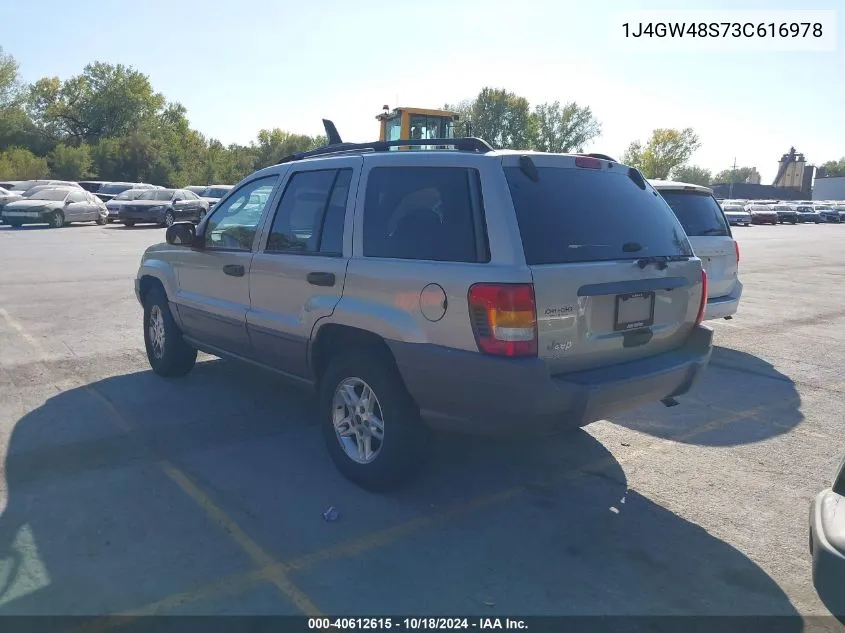 2003 Jeep Grand Cherokee Laredo VIN: 1J4GW48S73C616978 Lot: 40612615