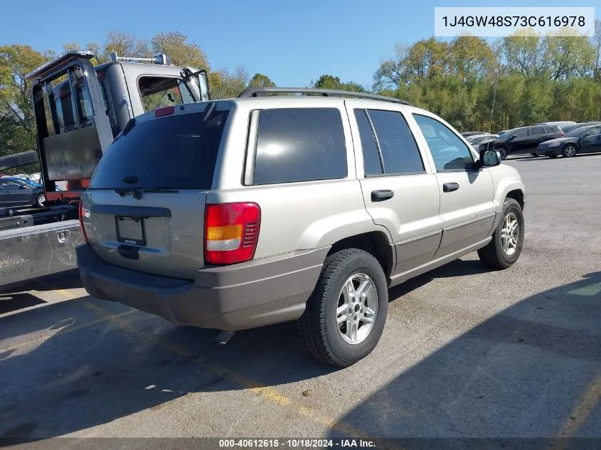 2003 Jeep Grand Cherokee Laredo VIN: 1J4GW48S73C616978 Lot: 40612615