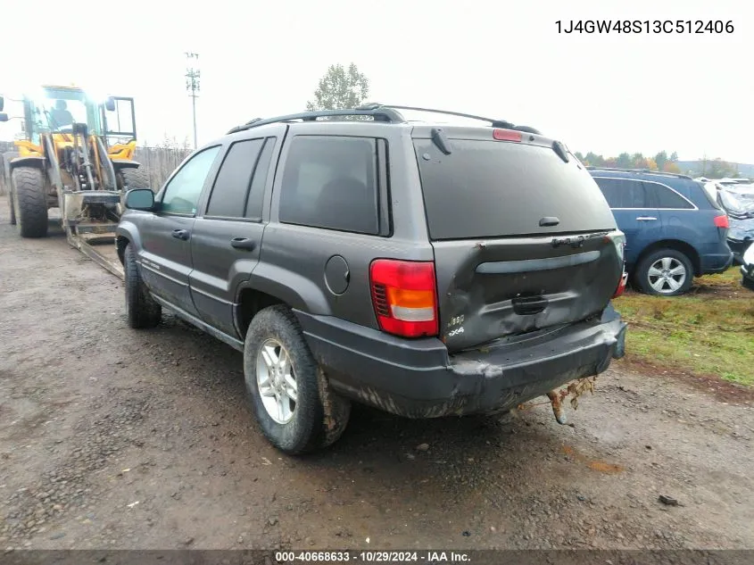 2003 Jeep Grand Cherokee Laredo VIN: 1J4GW48S13C512406 Lot: 40668633