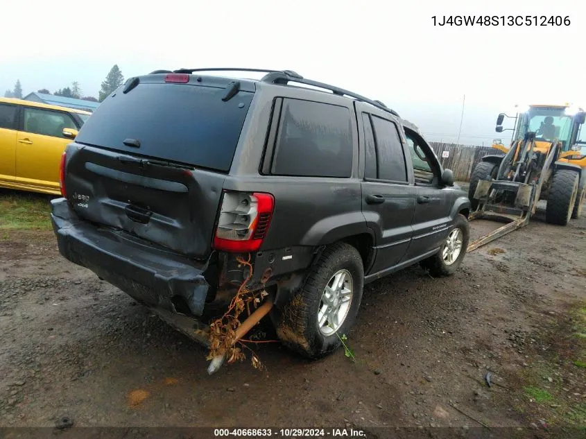 2003 Jeep Grand Cherokee Laredo VIN: 1J4GW48S13C512406 Lot: 40668633