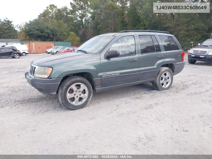 2003 Jeep Grand Cherokee Laredo VIN: 1J4GW48S33C608649 Lot: 40721402