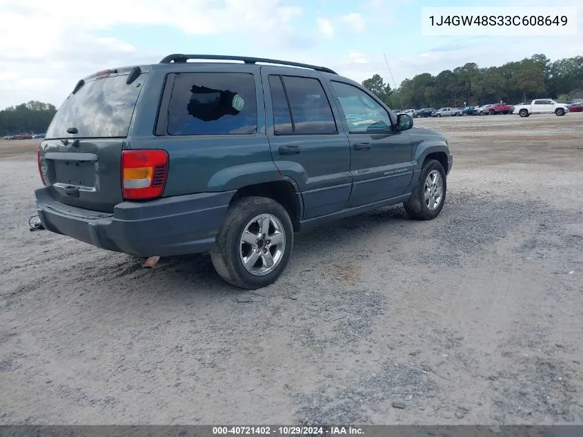 2003 Jeep Grand Cherokee Laredo VIN: 1J4GW48S33C608649 Lot: 40721402