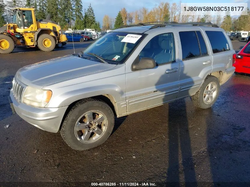 2003 Jeep Grand Cherokee Limited VIN: 1J8GW58N03C518177 Lot: 40786285