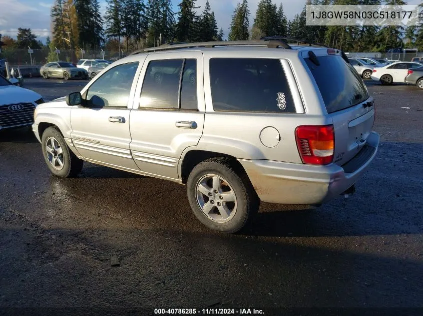 2003 Jeep Grand Cherokee Limited VIN: 1J8GW58N03C518177 Lot: 40786285