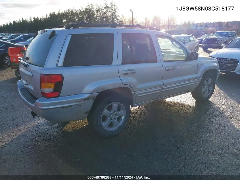 2003 Jeep Grand Cherokee Limited VIN: 1J8GW58N03C518177 Lot: 40786285