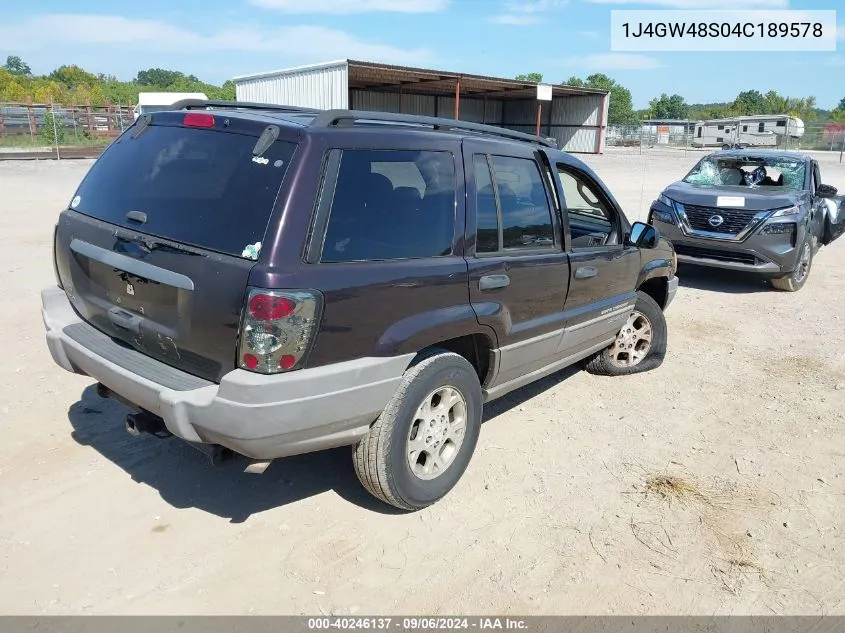 2004 Jeep Grand Cherokee Laredo VIN: 1J4GW48S04C189578 Lot: 40246137