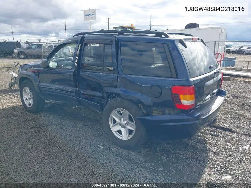 2004 Jeep Grand Cherokee Laredo VIN: 1J8GW48S84C218016 Lot: 40271301