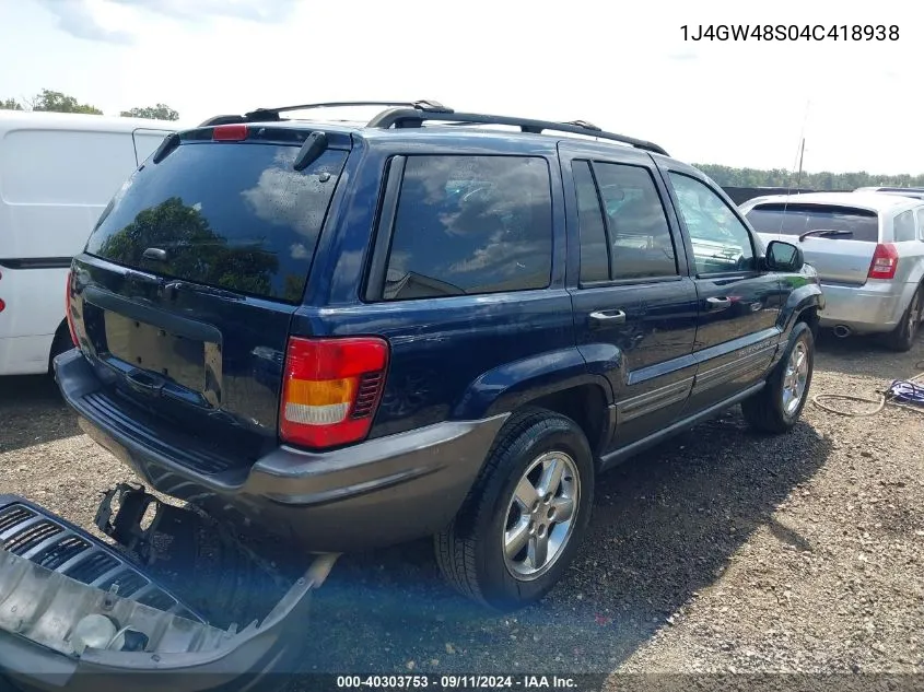 1J4GW48S04C418938 2004 Jeep Grand Cherokee Laredo