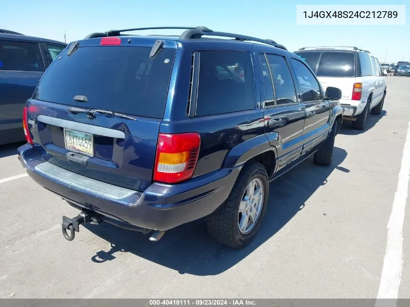 2004 Jeep Grand Cherokee Laredo VIN: 1J4GX48S24C212789 Lot: 40418111