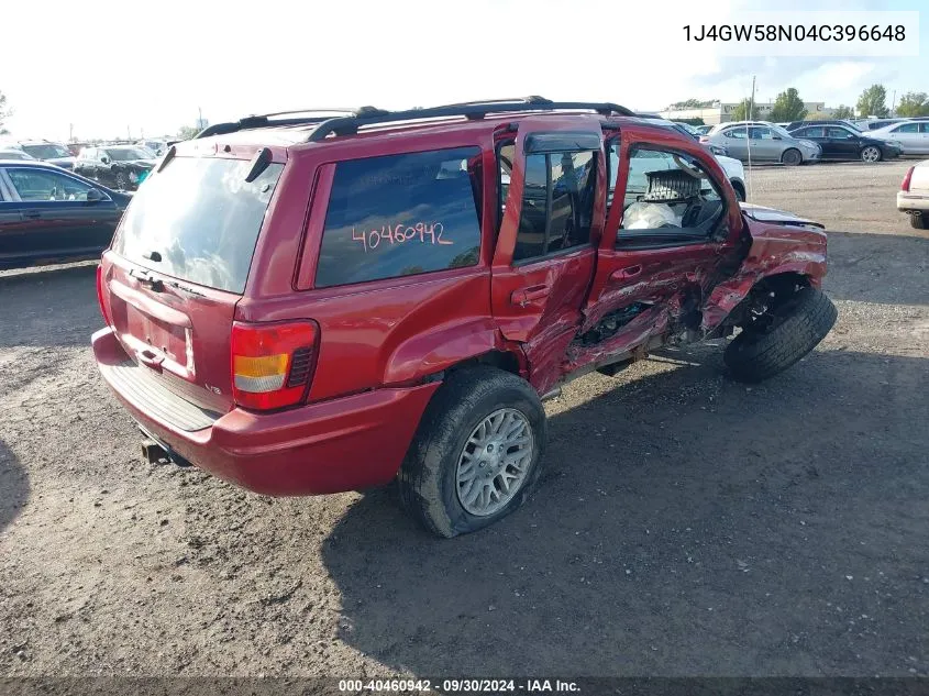 2004 Jeep Grand Cherokee Limited VIN: 1J4GW58N04C396648 Lot: 40460942