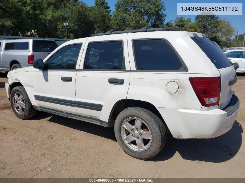 2005 Jeep Grand Cherokee Laredo VIN: 1J4GS48K55C511192 Lot: 40466686