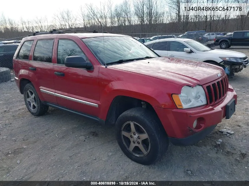 2005 Jeep Grand Cherokee Laredo VIN: 1J4GR48K65C647178 Lot: 40610310