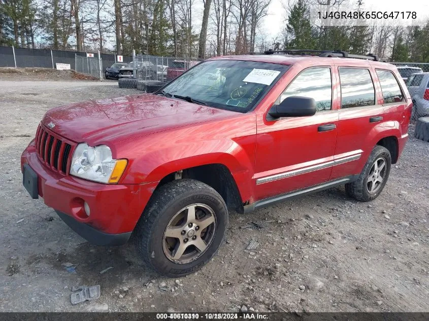 2005 Jeep Grand Cherokee Laredo VIN: 1J4GR48K65C647178 Lot: 40610310