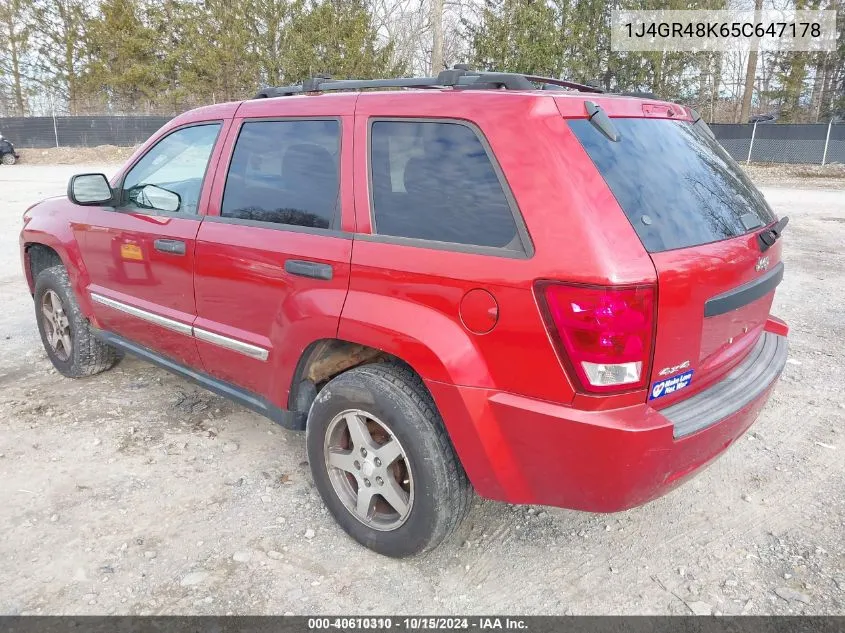 2005 Jeep Grand Cherokee Laredo VIN: 1J4GR48K65C647178 Lot: 40610310