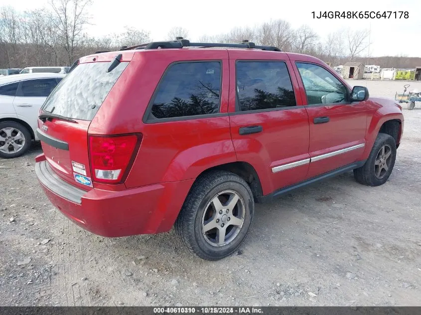 2005 Jeep Grand Cherokee Laredo VIN: 1J4GR48K65C647178 Lot: 40610310