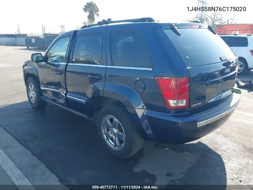 2006 Jeep Grand Cherokee Limited VIN: 1J4HS58N76C175020 Lot: 40772711