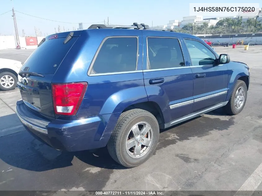 2006 Jeep Grand Cherokee Limited VIN: 1J4HS58N76C175020 Lot: 40772711