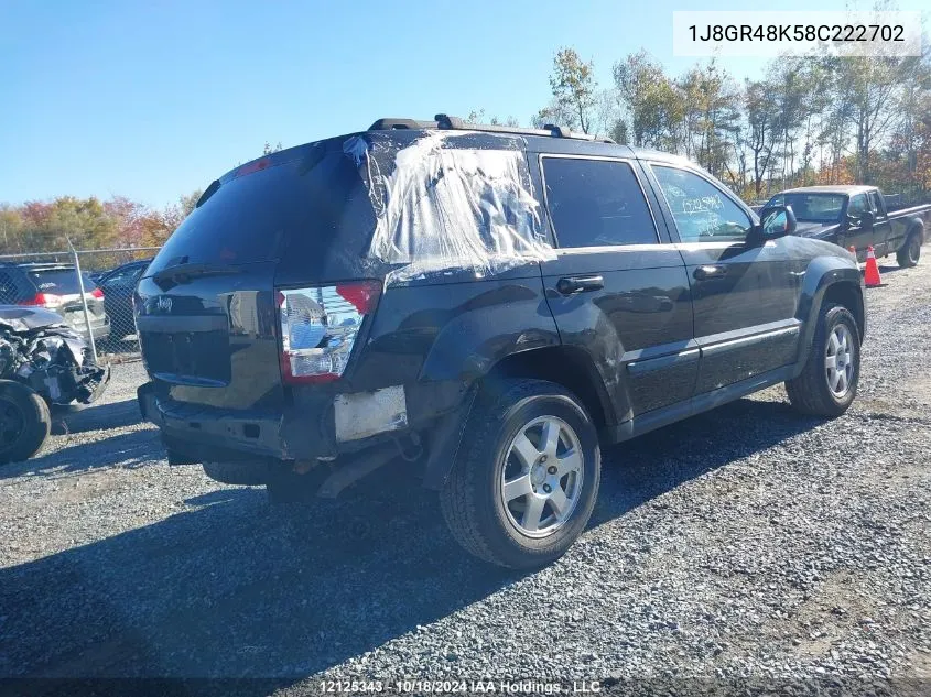 2008 Jeep Grand Cherokee Laredo VIN: 1J8GR48K58C222702 Lot: 12125343