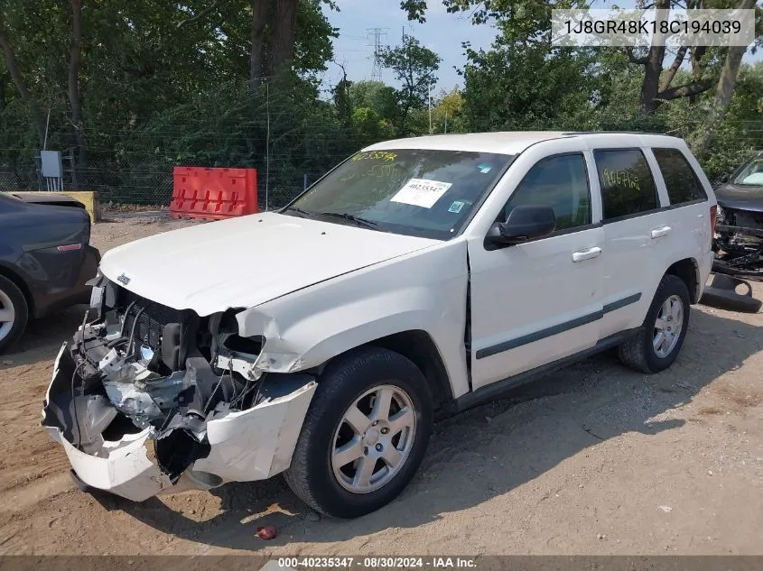 2008 Jeep Grand Cherokee Laredo VIN: 1J8GR48K18C194039 Lot: 40235347