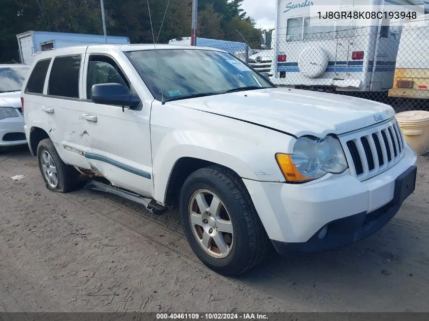 2008 Jeep Grand Cherokee Laredo VIN: 1J8GR48K08C193948 Lot: 40461109