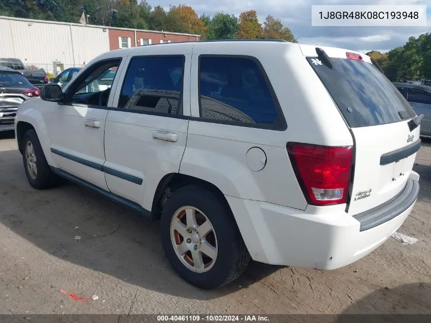 2008 Jeep Grand Cherokee Laredo VIN: 1J8GR48K08C193948 Lot: 40461109