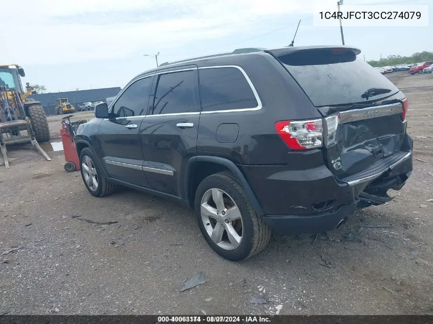 2012 Jeep Grand Cherokee Overland VIN: 1C4RJFCT3CC274079 Lot: 40063174