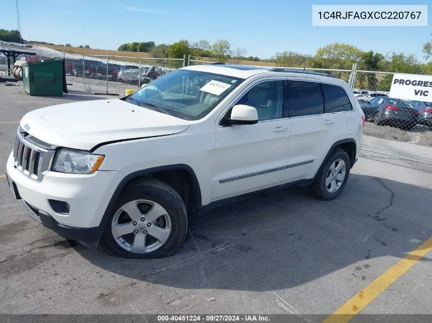 2012 Jeep Grand Cherokee Laredo VIN: 1C4RJFAGXCC220767 Lot: 40451224