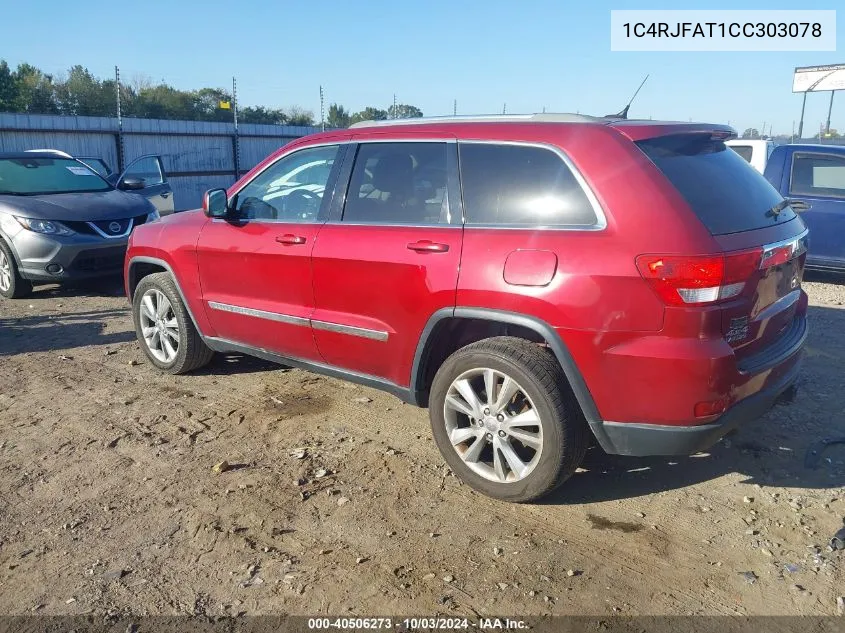 2012 Jeep Grand Cherokee Laredo VIN: 1C4RJFAT1CC303078 Lot: 40506273